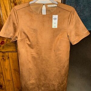Abercrombie & Fitch Vegan Suede T-shirt Mini Dress - Camel
